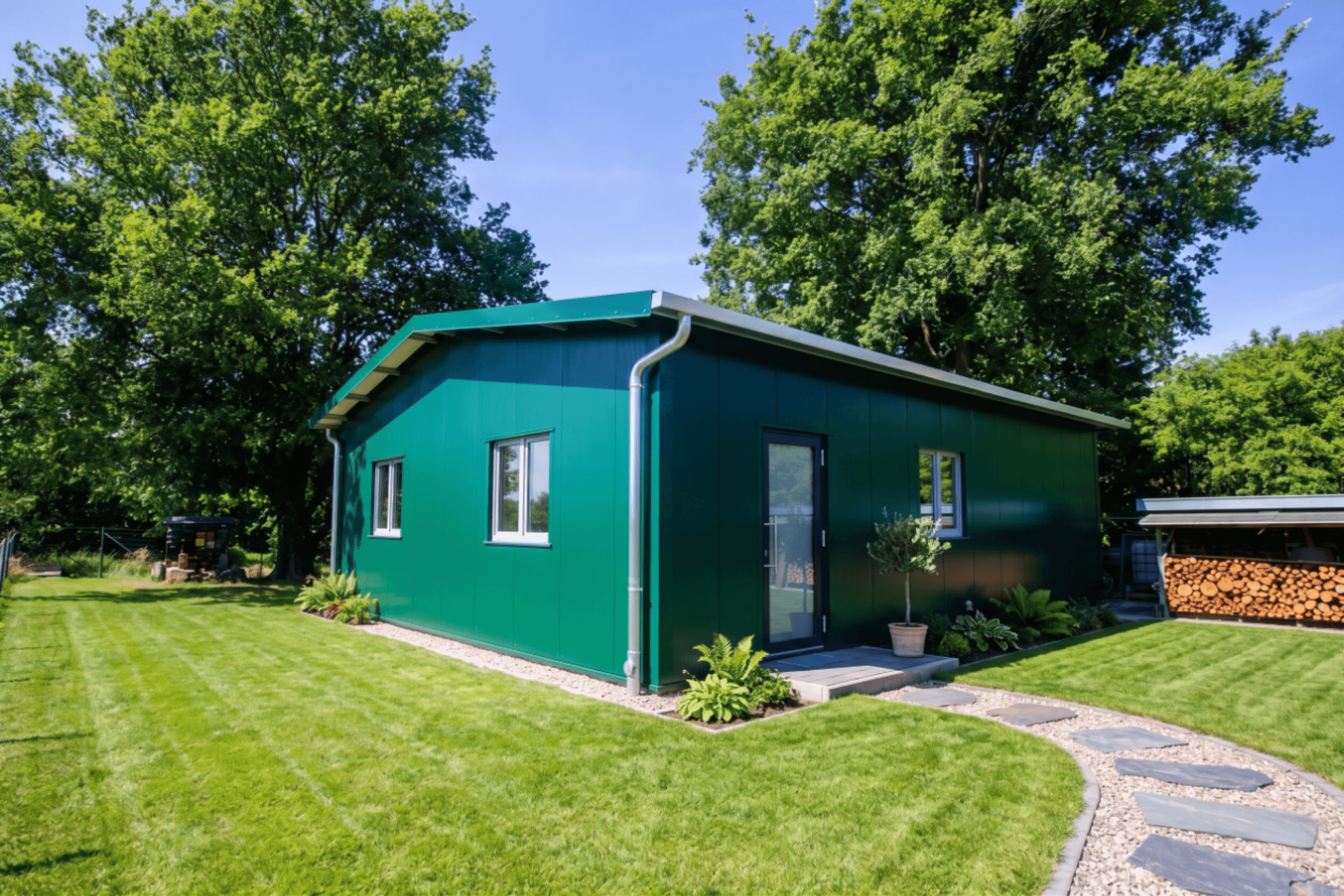 Beautiful contemporary Garden Office Studio built utilizing strict steel frame and composite panel architecture